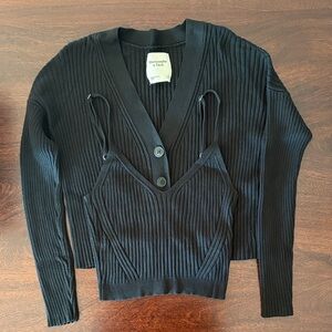 Abercrombie & Fitch Black Ribbed Knit Tank and Cardigan Set (Small)